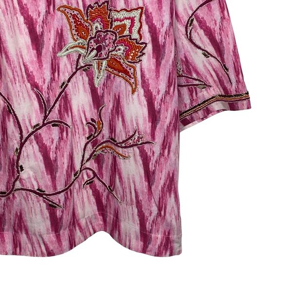 Soft Surroundings Womens Size Large Pink Altea Ikat Kimono Blouse Top Beaded - Picture 5 of 9